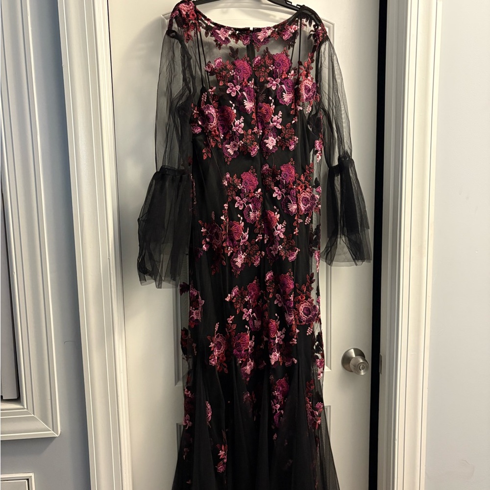 Alex Evenings Black and Purple Floral Long Sleeve Dress